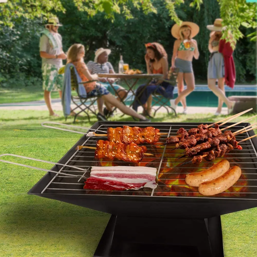 Bigzzia Fire Pit BBQ Camping Portable Charcoal Barbecue With Poker for Garden Outdoor Picnics