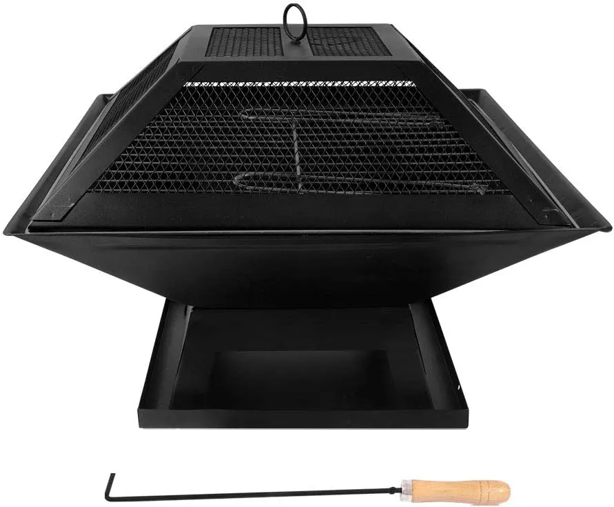 Bigzzia Fire Pit BBQ Camping Portable Charcoal Barbecue With Poker for Garden Outdoor Picnics