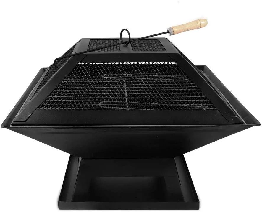 Bigzzia Fire Pit BBQ Camping Portable Charcoal Barbecue With Poker for Garden Outdoor Picnics