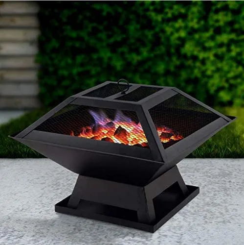 Bigzzia Fire Pit BBQ Camping Portable Charcoal Barbecue With Poker for Garden Outdoor Picnics