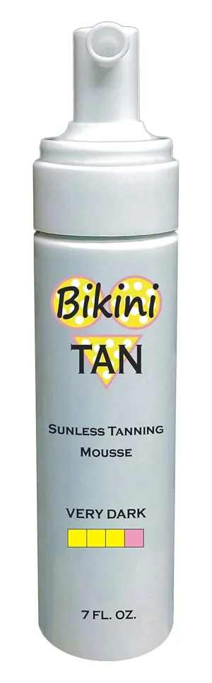 BIKINI TAN - Sunless Self Tanning Foam Mousse - VERY DARK - 7 oz   INCLUDES: Applicator Mitt, Application Gloves and Best Fake Tanner Lotion Spray Sample – Gorgeous, Natural Looking Tan Lasts 7 Days
