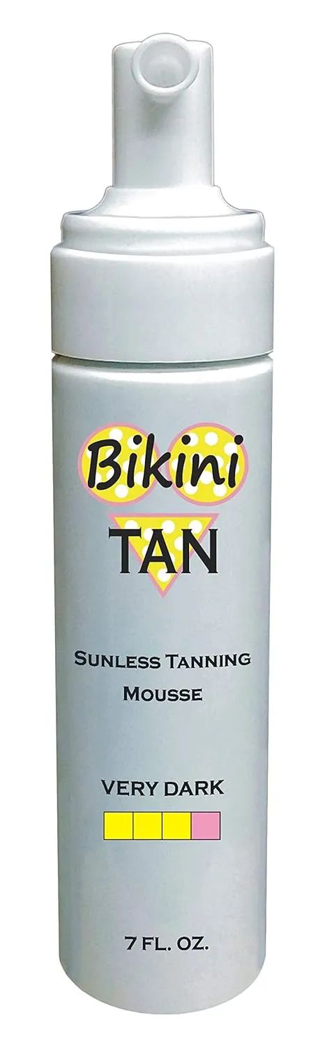 BIKINI TAN - Sunless Self Tanning Foam Mousse - VERY DARK - 7 oz   INCLUDES: Applicator Mitt, Application Gloves and Best Fake Tanner Lotion Spray Sample – Gorgeous, Natural Looking Tan Lasts 7 Days