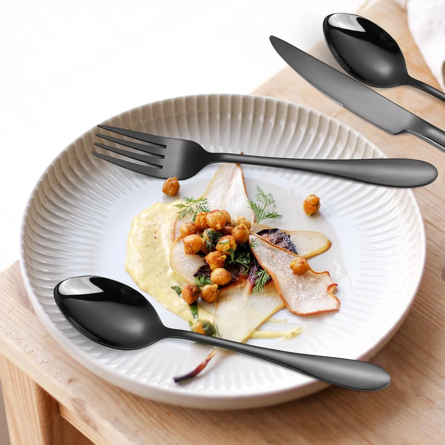 Black Silverware Set for 8 Stainless Steel Flatware include Spoon Fork Knife Heavy Cutlery 40 Pieces for Restaurant Parties and Everyday Kitchen Utensils