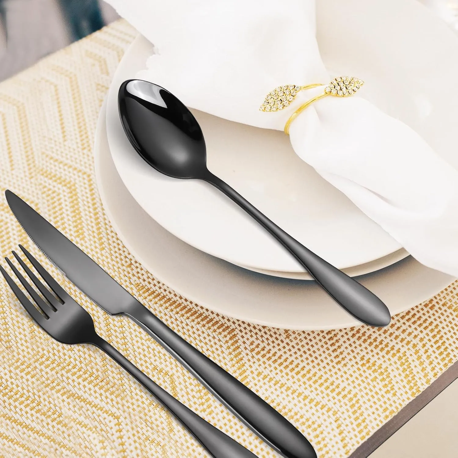 Black Silverware Set for 8 Stainless Steel Flatware include Spoon Fork Knife Heavy Cutlery 40 Pieces for Restaurant Parties and Everyday Kitchen Utensils