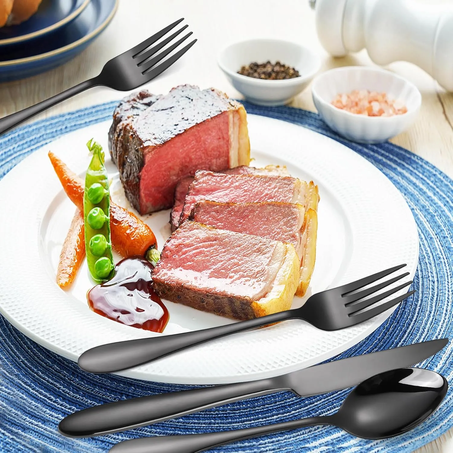 Black Silverware Set for 8 Stainless Steel Flatware include Spoon Fork Knife Heavy Cutlery 40 Pieces for Restaurant Parties and Everyday Kitchen Utensils