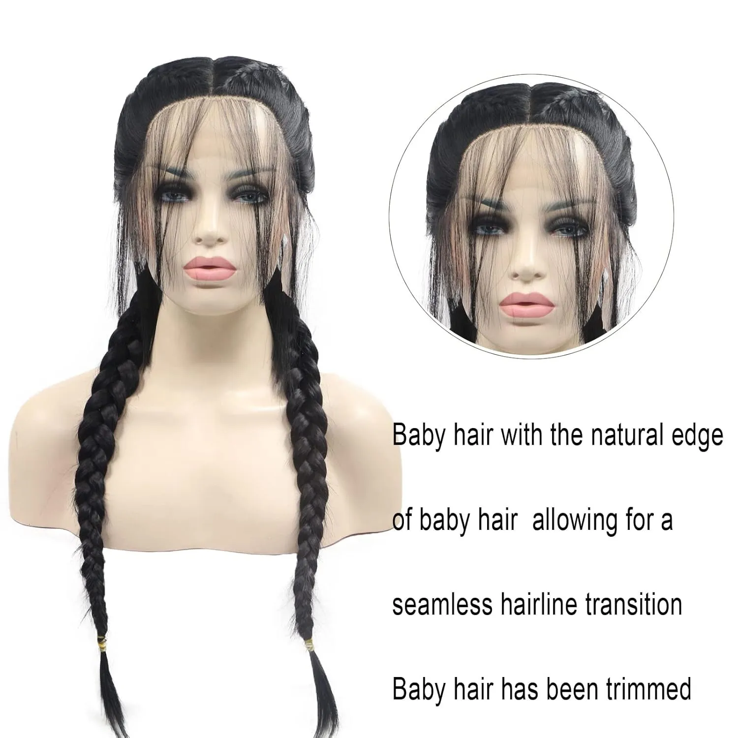 Black Twist Braided Wigs for Women Long Braided Lightweight Wigs Pre Plucked Hairline Realistic Full Lace Front Dutch Braids Hair Wig Glueless Synthetic Heat Resistant Cosplay Daily Drag Queen 22 Inch