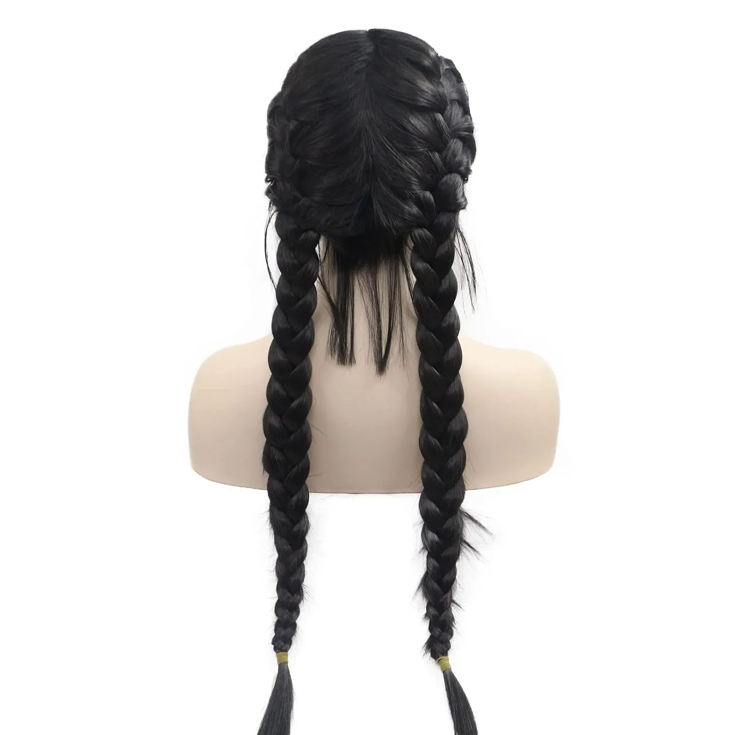 Black Twist Braided Wigs for Women Long Braided Lightweight Wigs Pre Plucked Hairline Realistic Full Lace Front Dutch Braids Hair Wig Glueless Synthetic Heat Resistant Cosplay Daily Drag Queen 22 Inch