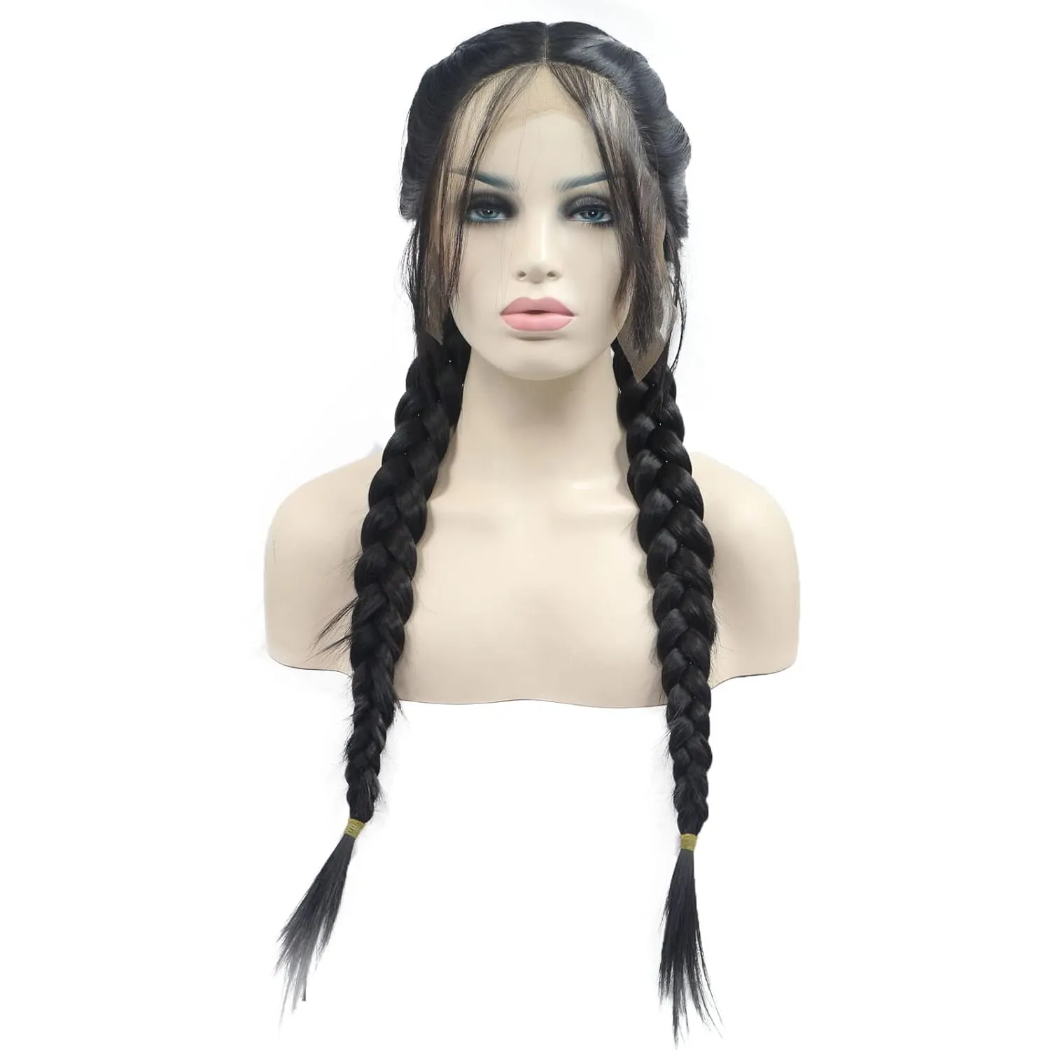 Black Twist Braided Wigs for Women Long Braided Lightweight Wigs Pre Plucked Hairline Realistic Full Lace Front Dutch Braids Hair Wig Glueless Synthetic Heat Resistant Cosplay Daily Drag Queen 22 Inch