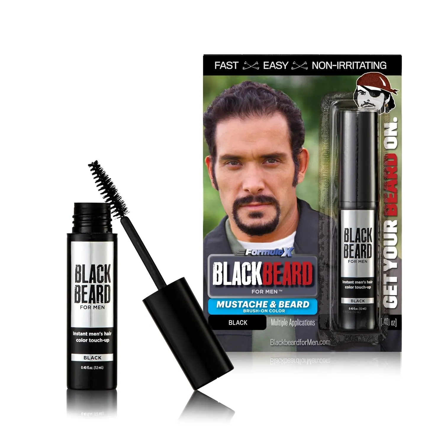 Blackbeard for Men 1 Formula X Hypoallergenic Instant Mustache & Beard Color Black, 1 Face & Body Seasoap Anti-Aging Bar Soap, 1 Seaspray Hair Energizer & Volumizer with Biotin & Caffeine