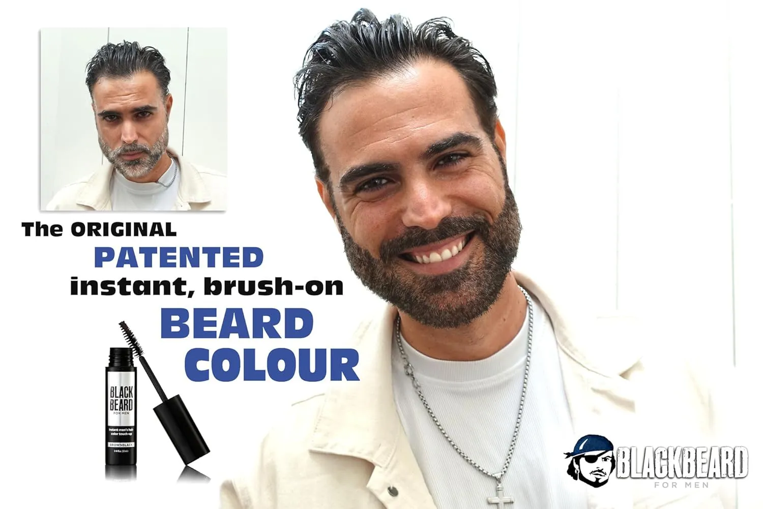 Blackbeard for Men 1 Formula X Hypoallergenic Instant Mustache & Beard Color Black, 1 Face & Body Seasoap Anti-Aging Bar Soap, 1 Seaspray Hair Energizer & Volumizer with Biotin & Caffeine