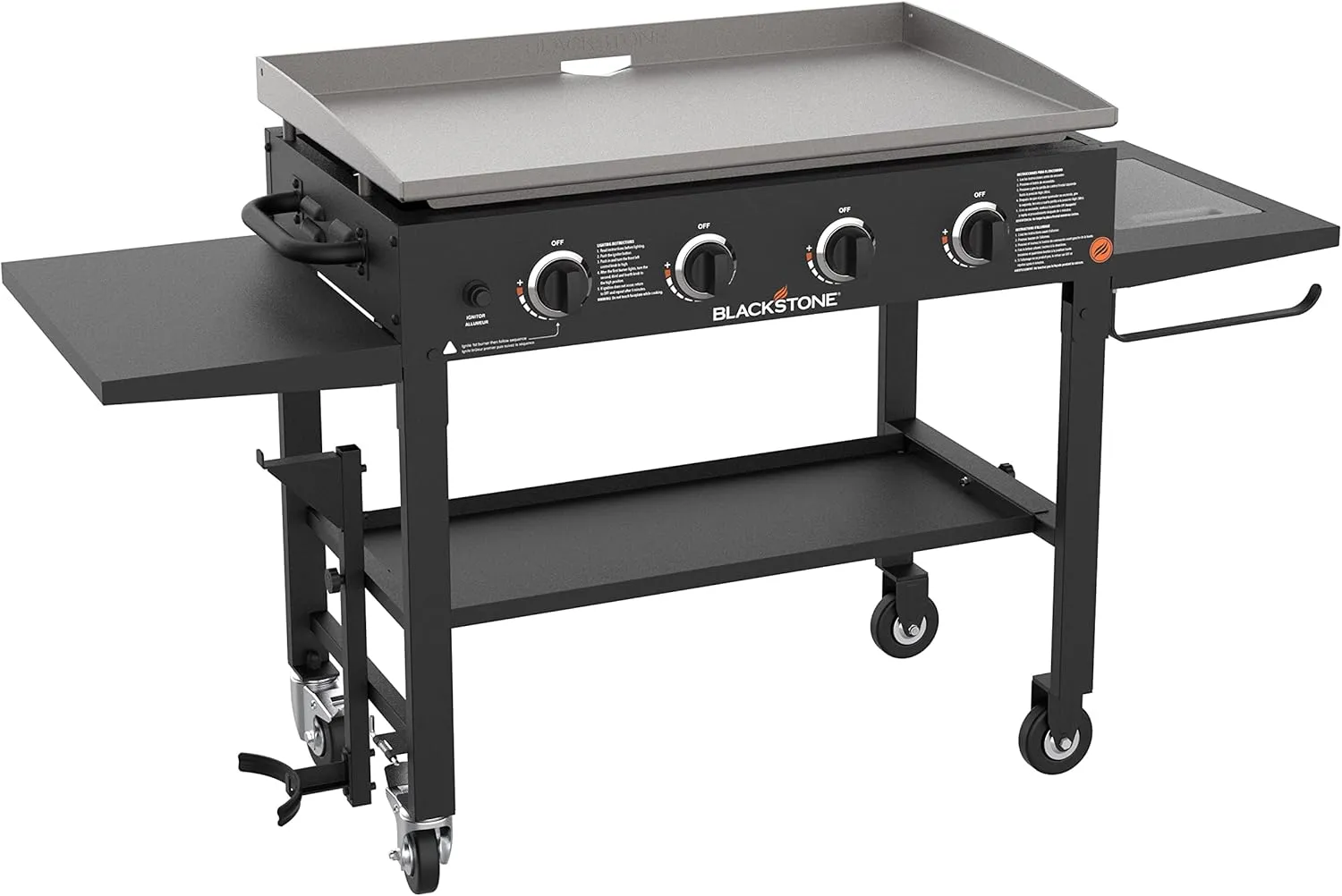 Blackstone 36" Cooking Station 4 Burner Propane Fuelled Restaurant Grade Professional 36 Inch Outdoor Flat Top Gas Griddle with Built in Cutting Board, Garbage Holder and Side Shelf (1825), Black