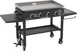 Blackstone 36" Cooking Station 4 Burner Propane Fuelled Restaurant Grade Professional 36 Inch Outdoor Flat Top Gas Griddle with Built in Cutting Board, Garbage Holder and Side Shelf (1825), Black