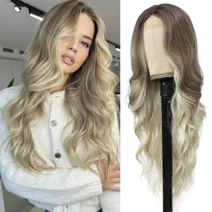 Blonde Wigs for Women 26 Inch Middle Part Body Wave Wig Natural Looking Synthetic Ombre blonde Wavy Wig for Cosplay Daily Party Use