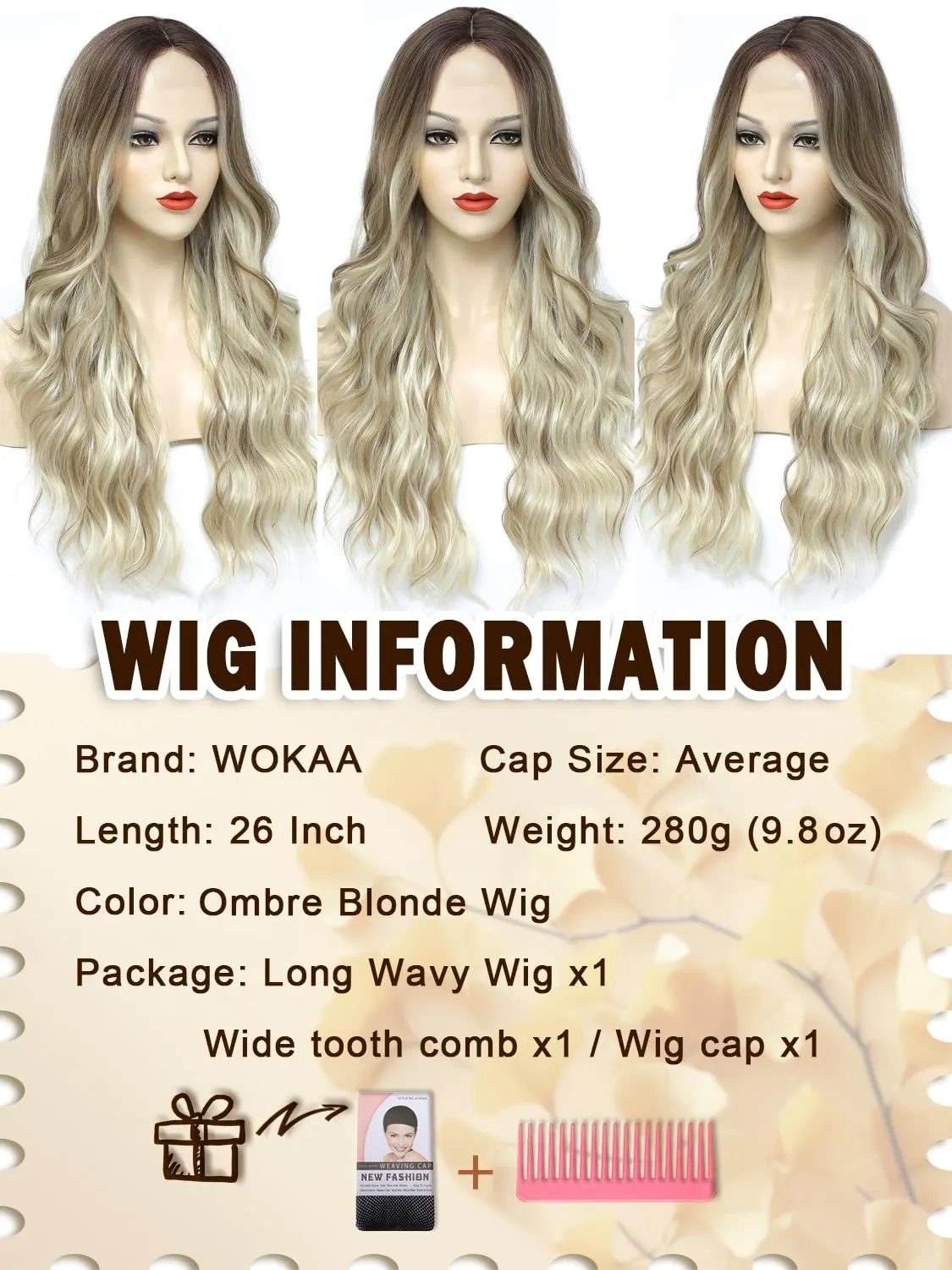 Blonde Wigs for Women 26 Inch Middle Part Body Wave Wig Natural Looking Synthetic Ombre blonde Wavy Wig for Cosplay Daily Party Use