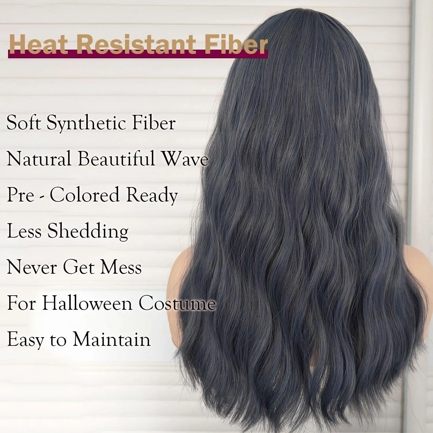 Blue Short Bob Wave Wigs Synthetic Hair Cosplay Wig with Bangs Loose Curly Shoulder Length Blue-grey Colorful Natural Wave Wig for Women Blue Haze Costume Wig