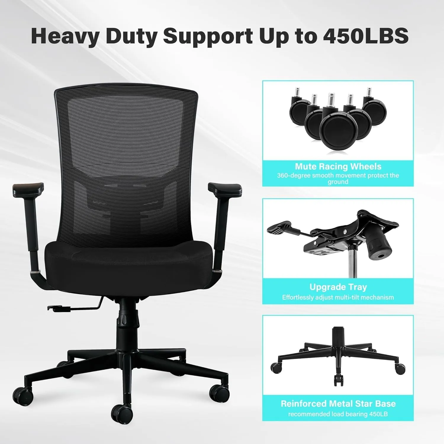 Blue Whale Big and Tall Office Chair 450lbs, Ergonomic High Back Computer Desk Chair for Heavy People with 2D Adjustable Waist Support and Heavy Duty Metal Base Mesh Chair