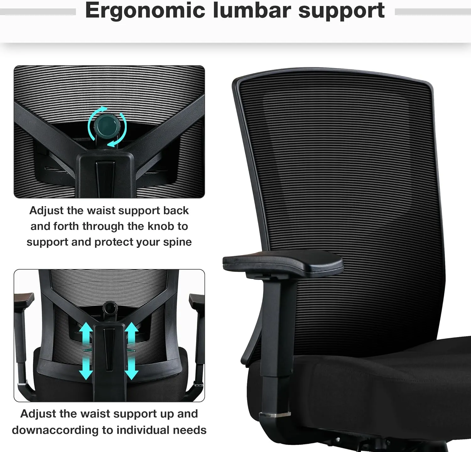 Blue Whale Big and Tall Office Chair 450lbs, Ergonomic High Back Computer Desk Chair for Heavy People with 2D Adjustable Waist Support and Heavy Duty Metal Base Mesh Chair