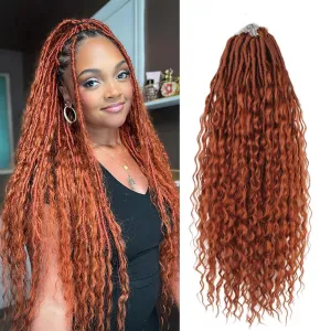 Boho Faux Locs With Curly Pure Protein Fiber Close to Human Hair Curls 24 Inch Pre-Looped Crochet Goddess Faux Locs Bohemian Loc Crochet Hair For Women(24Inch 350#)