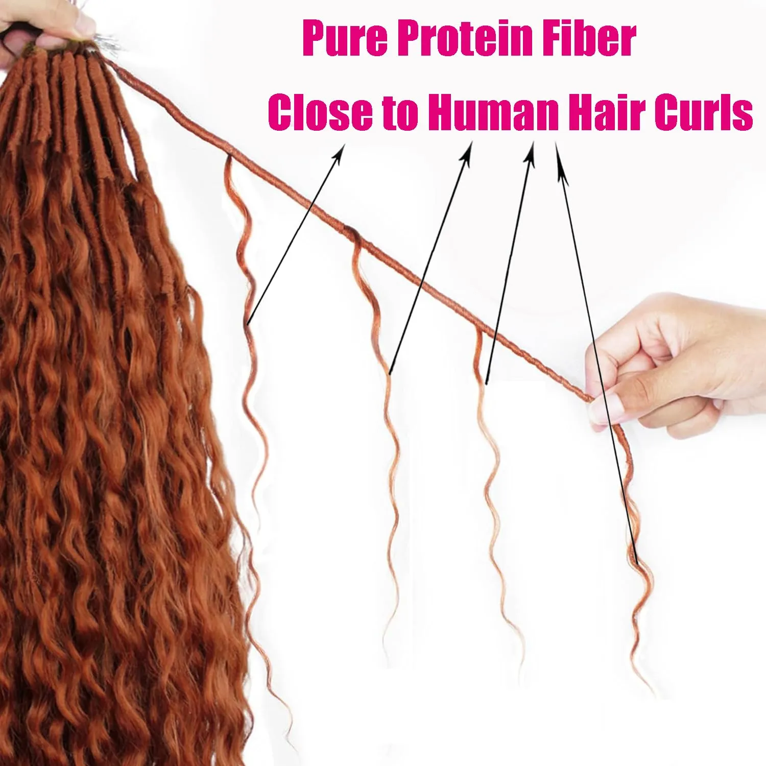 Boho Faux Locs With Curly Pure Protein Fiber Close to Human Hair Curls 24 Inch Pre-Looped Crochet Goddess Faux Locs Bohemian Loc Crochet Hair For Women(24Inch 350#)