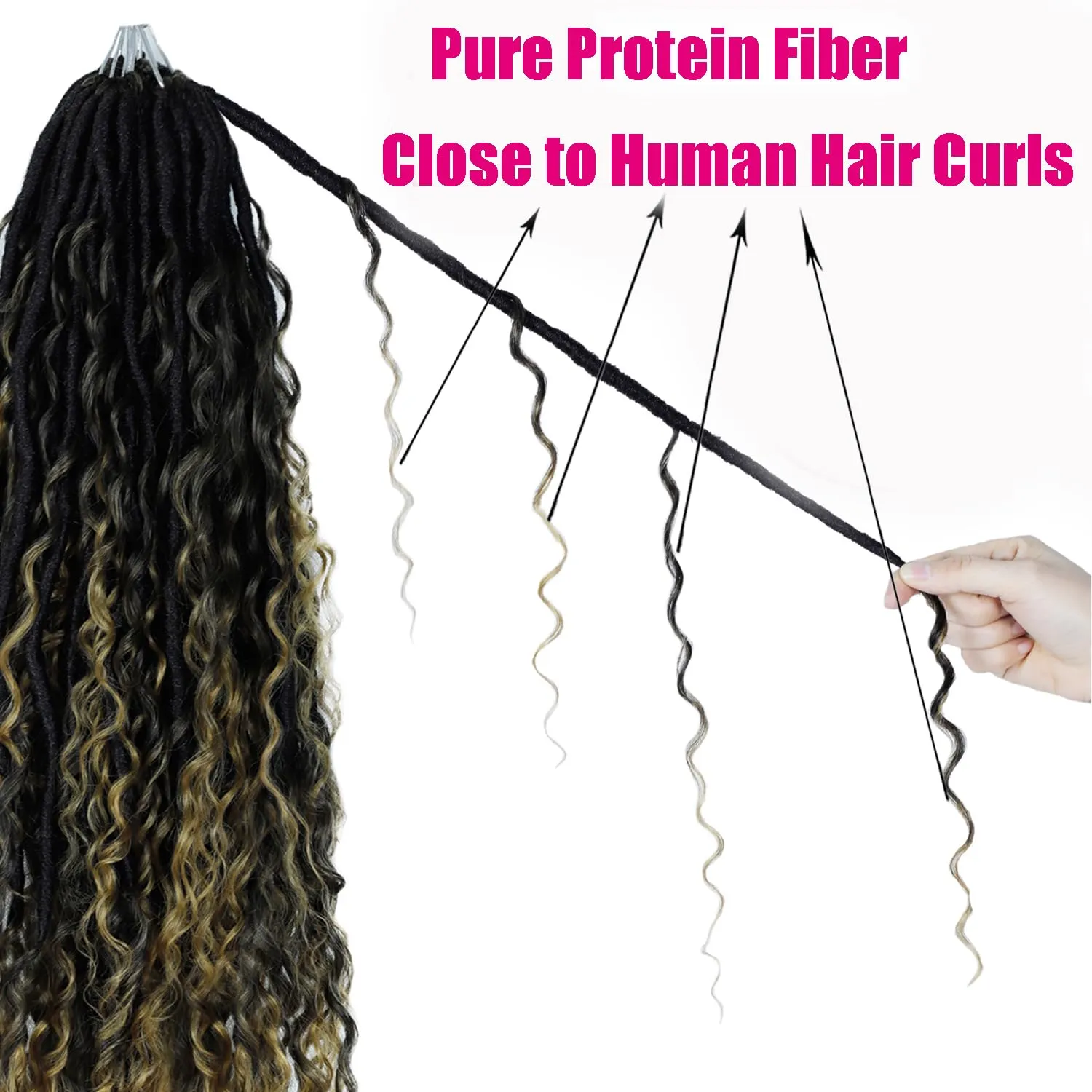 Boho Faux Locs With Curly Pure Protein Fiber Close to Human Hair Curls 24 Inch Pre-Looped Crochet Goddess Faux Locs Bohemian Loc Crochet Hair For Women(24Inch T27)