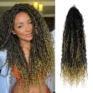 Boho Faux Locs With Curly Pure Protein Fiber Close to Human Hair Curls 24 Inch Pre-Looped Crochet Goddess Faux Locs Bohemian Loc Crochet Hair For Women(24Inch T27)