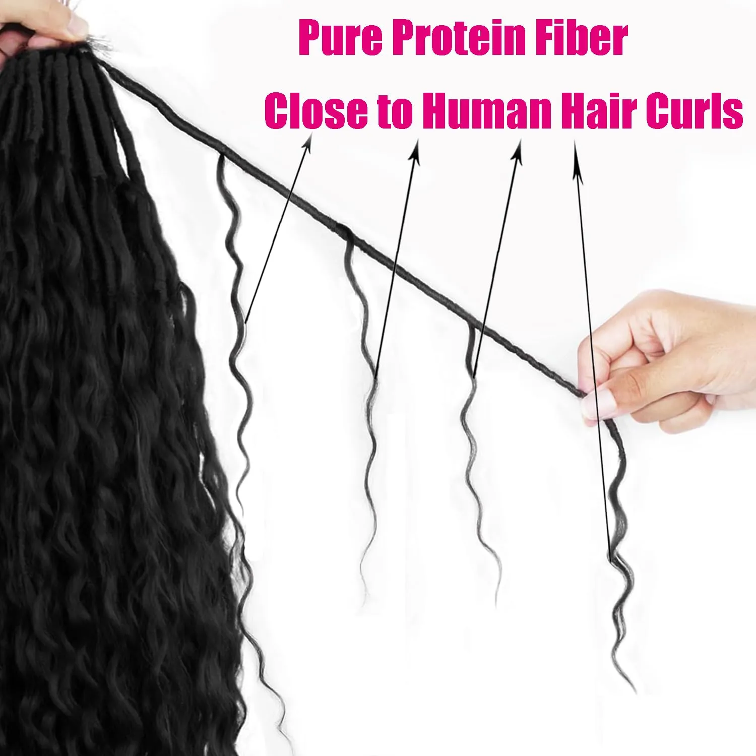Boho Faux Locs With Curly Pure Protein Fiber Close to Human Hair Curls 28 Inch Pre-Looped Crochet Goddess Faux Locs Bohemian Loc Crochet Hair For Women(28Inch 1B)