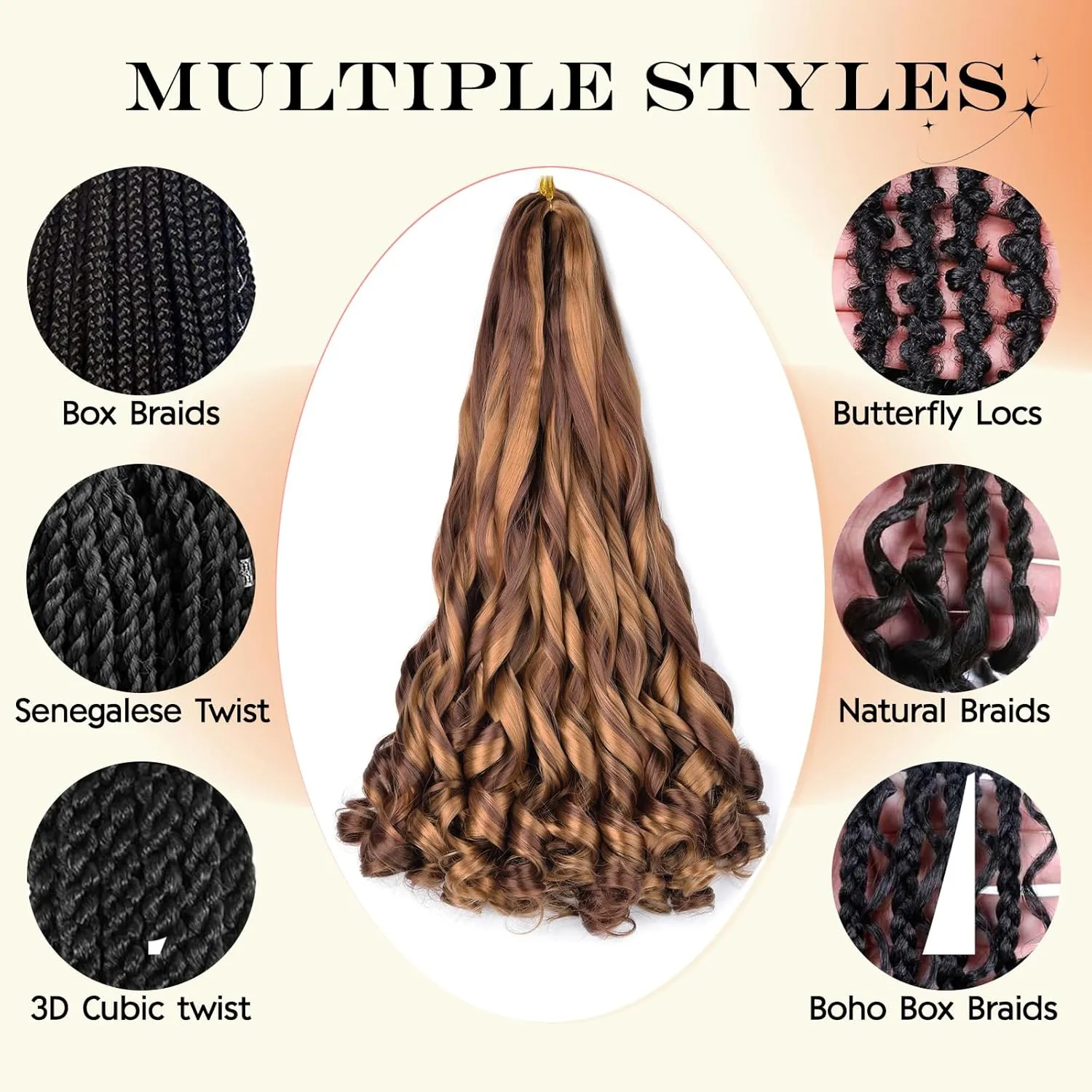 Boho French Curl Braiding Hair 22 Inch 8 Packs Box Braids Crochet Hair Extensions 75g/Pack Bouncy Loose Wavy Synthetic Pre Stretched Curl Braiding Hair for Black Women (22 Inch,8 Packs,P30/33)