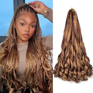 Boho French Curl Braiding Hair 22 Inch 8 Packs Box Braids Crochet Hair Extensions 75g/Pack Bouncy Loose Wavy Synthetic Pre Stretched Curl Braiding Hair for Black Women (22 Inch,8 Packs,P30/33)