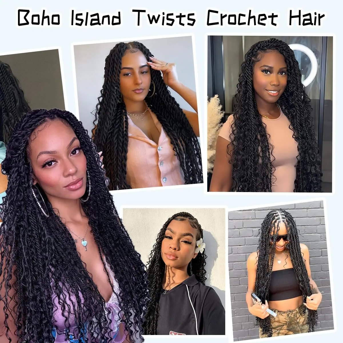 Boho Senegalese Twist Crochet Hair 9 Packs 18 Inch Boho Island Twist Hair with Curls Pre-Looped Natural Goddess Twists Crochet Braids (18Inch,1B/Bug#)