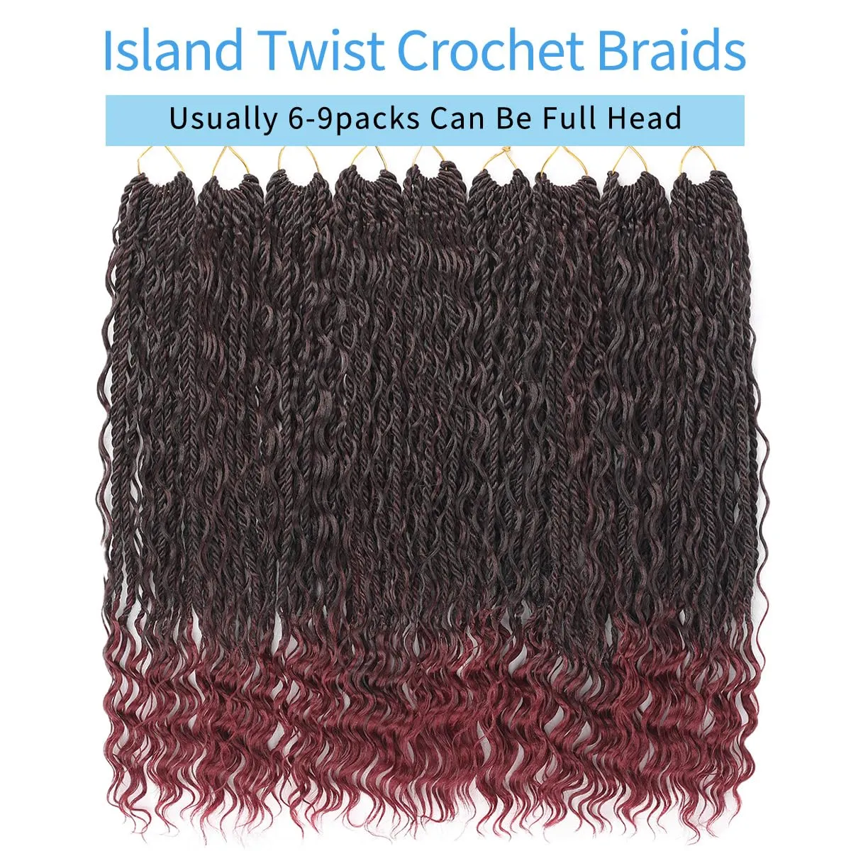 Boho Senegalese Twist Crochet Hair 9 Packs 18 Inch Boho Island Twist Hair with Curls Pre-Looped Natural Goddess Twists Crochet Braids (18Inch,1B/Bug#)
