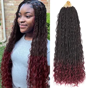 Boho Senegalese Twist Crochet Hair 9 Packs 18 Inch Boho Island Twist Hair with Curls Pre-Looped Natural Goddess Twists Crochet Braids (18Inch,1B/Bug#)