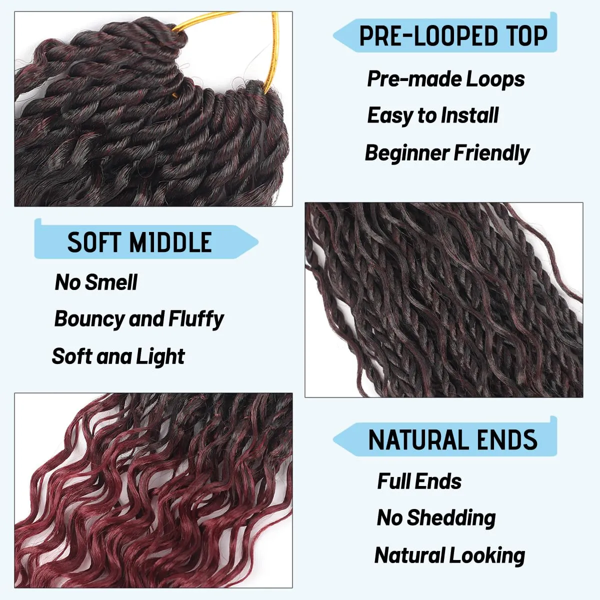 Boho Senegalese Twist Crochet Hair 9 Packs 18 Inch Boho Island Twist Hair with Curls Pre-Looped Natural Goddess Twists Crochet Braids (18Inch,1B/Bug#)