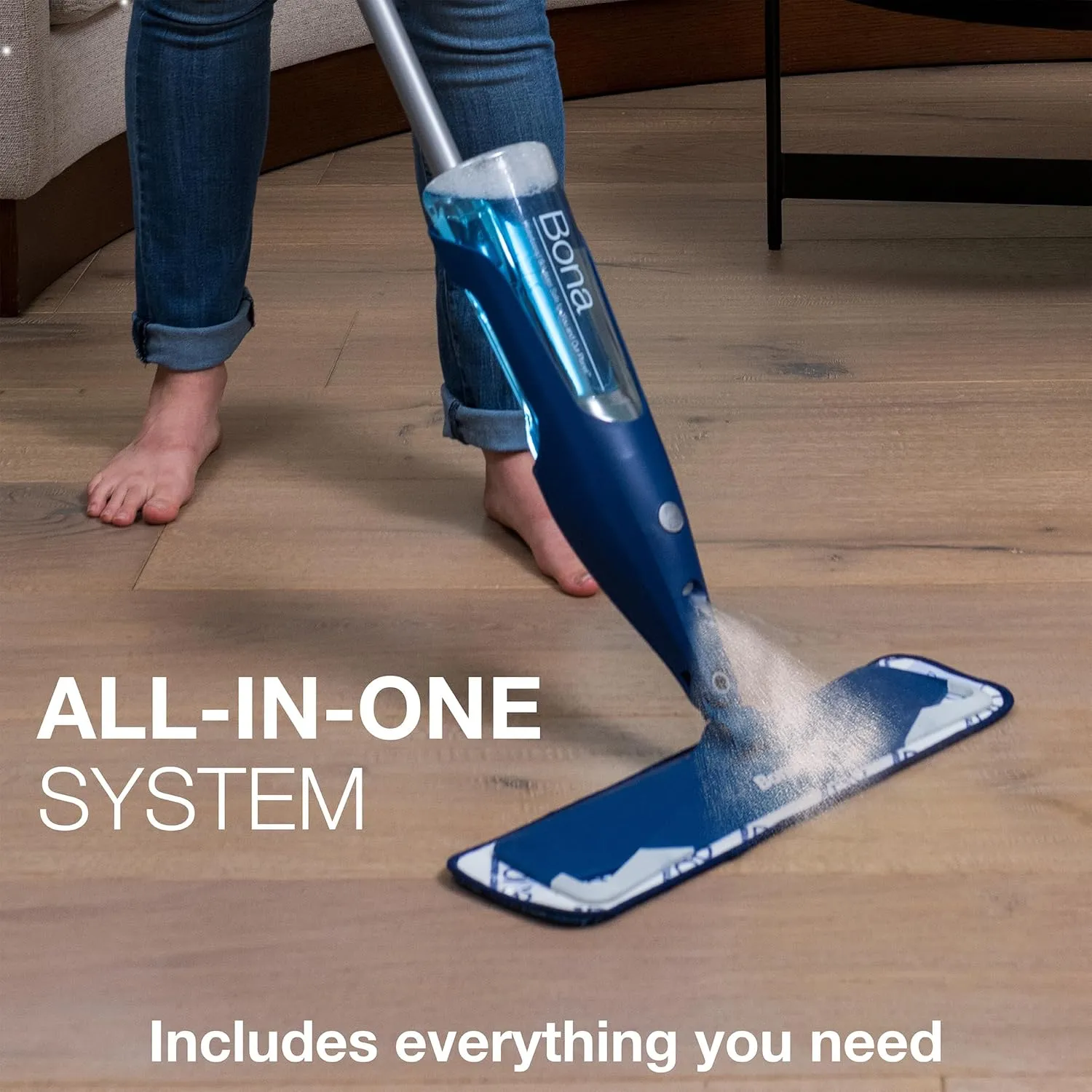 Bona Hardwood Floor Premium Spray Mop - Includes Wood Floor Cleaning Concentrate and Machine Washable Microfiber Cleaning Pad - Dual Zone Cleaning Design for Faster Cleanup