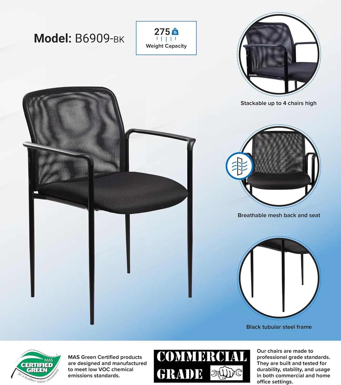 Boss Office Products Stackable Mesh Guest Chair in Black