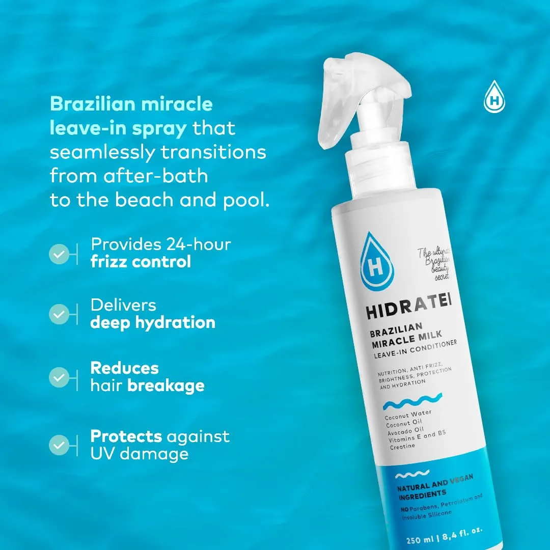 Brazilian Healthy Leave In Conditioner | Detangler Spray | Anti-Frizz Spray | 24  Hour Protection from UV, Heat, & Frizz | Reduces Breakage | Vegan Hair Treatment for All Hair Types 8.4 Oz