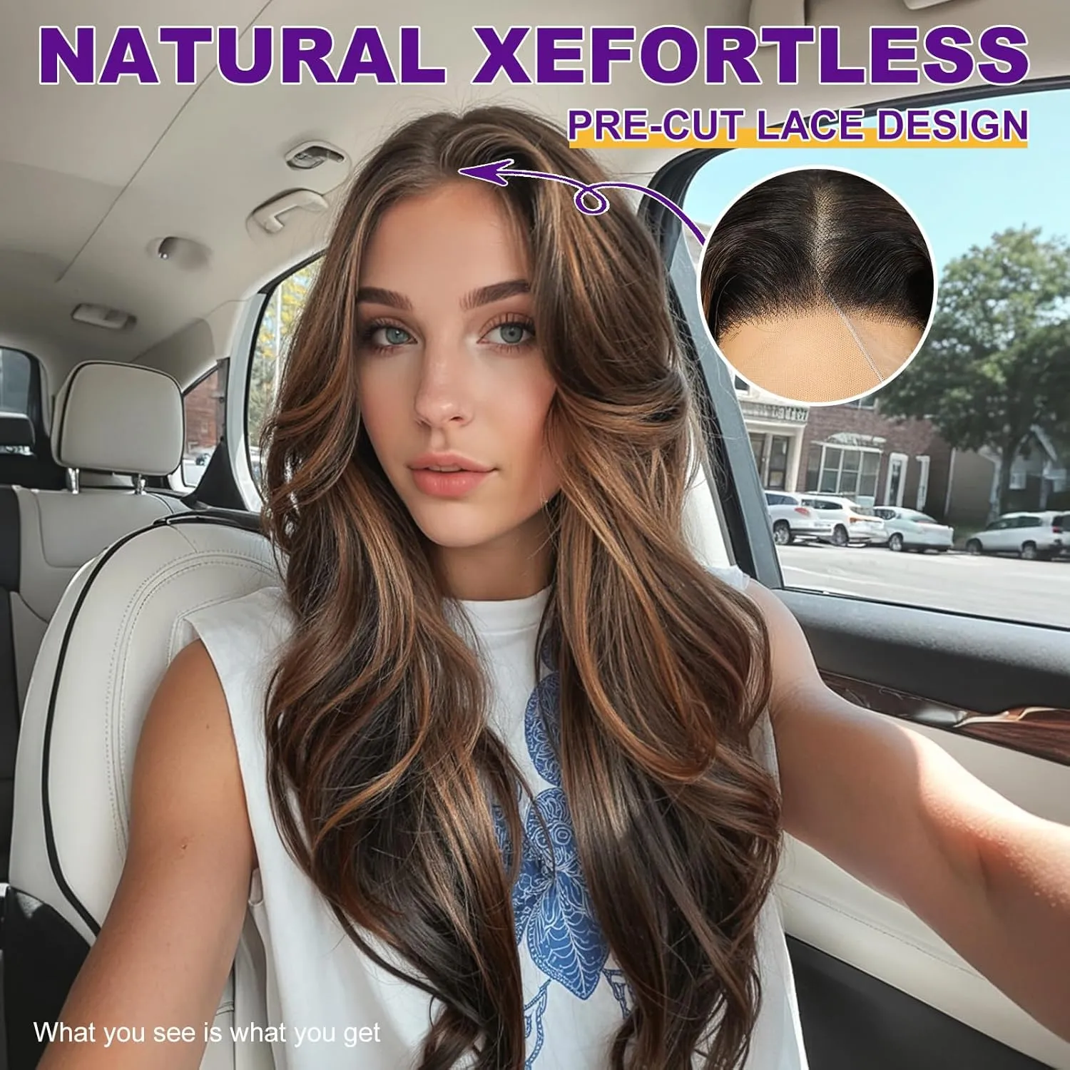 Brown Highlight Synthetic Lace Front Wig,13×6 Body Wave HD Lace Glueless Wigs for Women Natural Daily Use 28IN