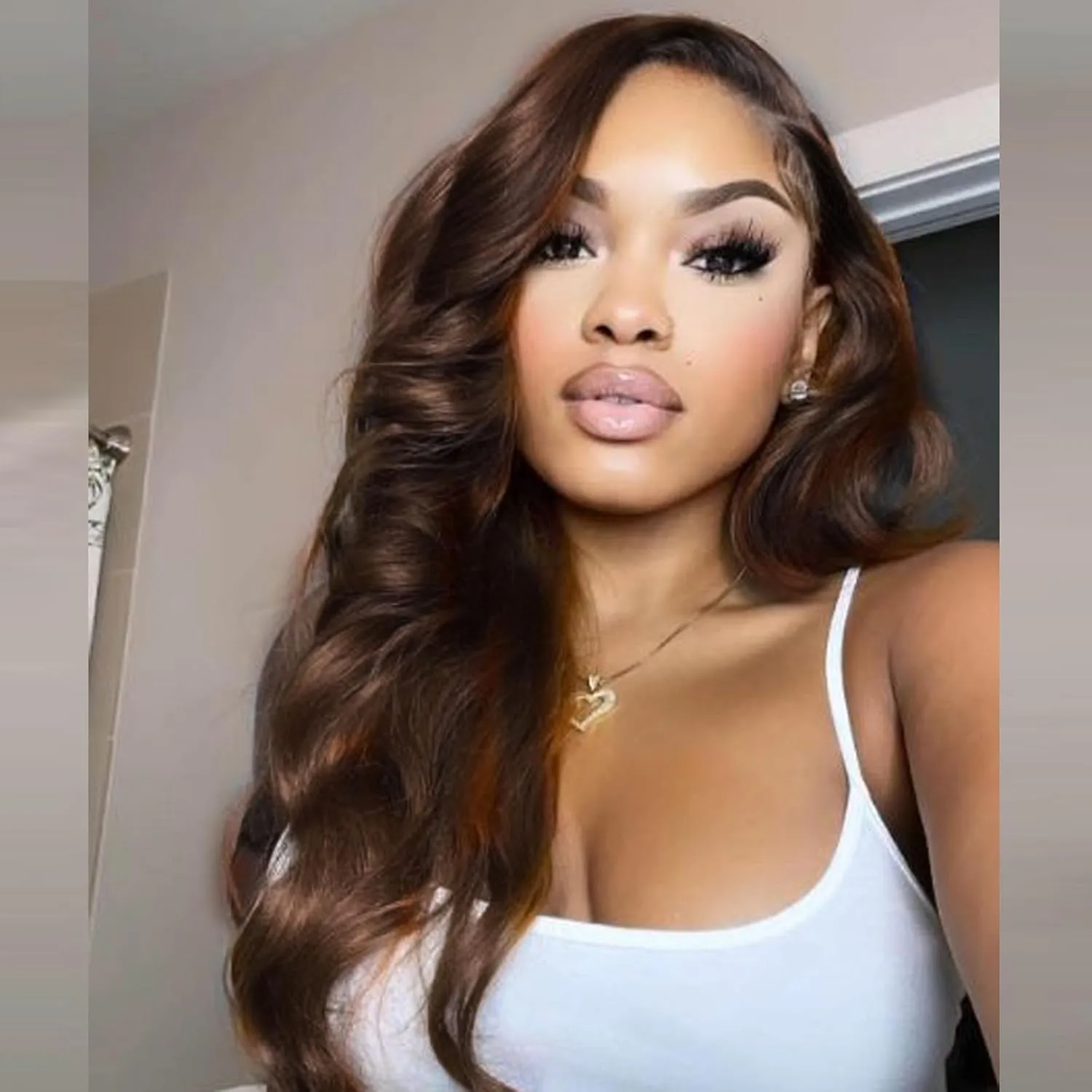 Brown Lace Front Wig Long Wavy Middle Part Pastel Wigs for Women Realistic Natural Hairline Full Curly Synthetic Heat Friendly Replacement Hand Tied/Longlife/Lightweight, 24
