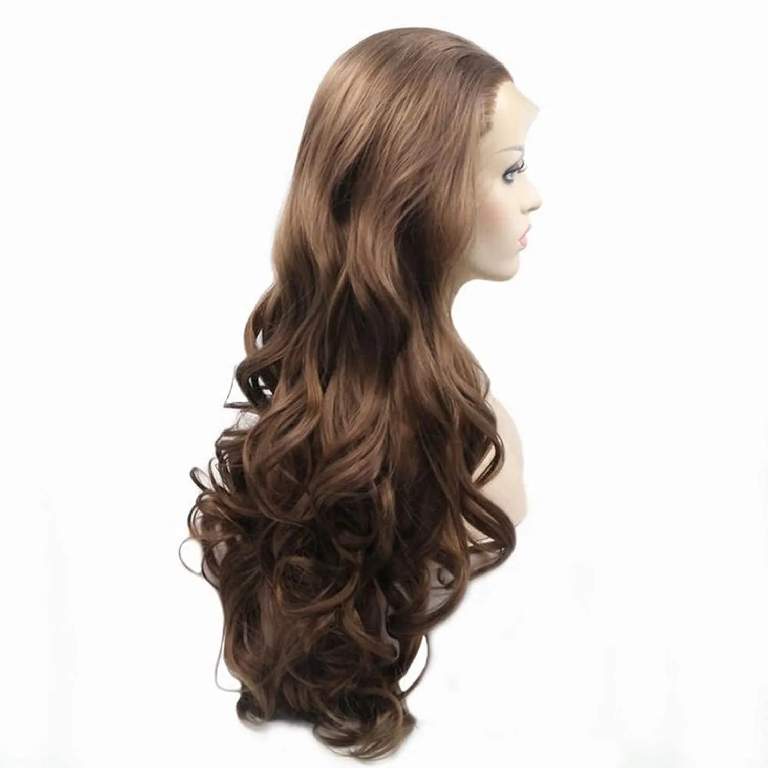 Brown Lace Front Wig Long Wavy Middle Part Pastel Wigs for Women Realistic Natural Hairline Full Curly Synthetic Heat Friendly Replacement Hand Tied/Longlife/Lightweight, 24