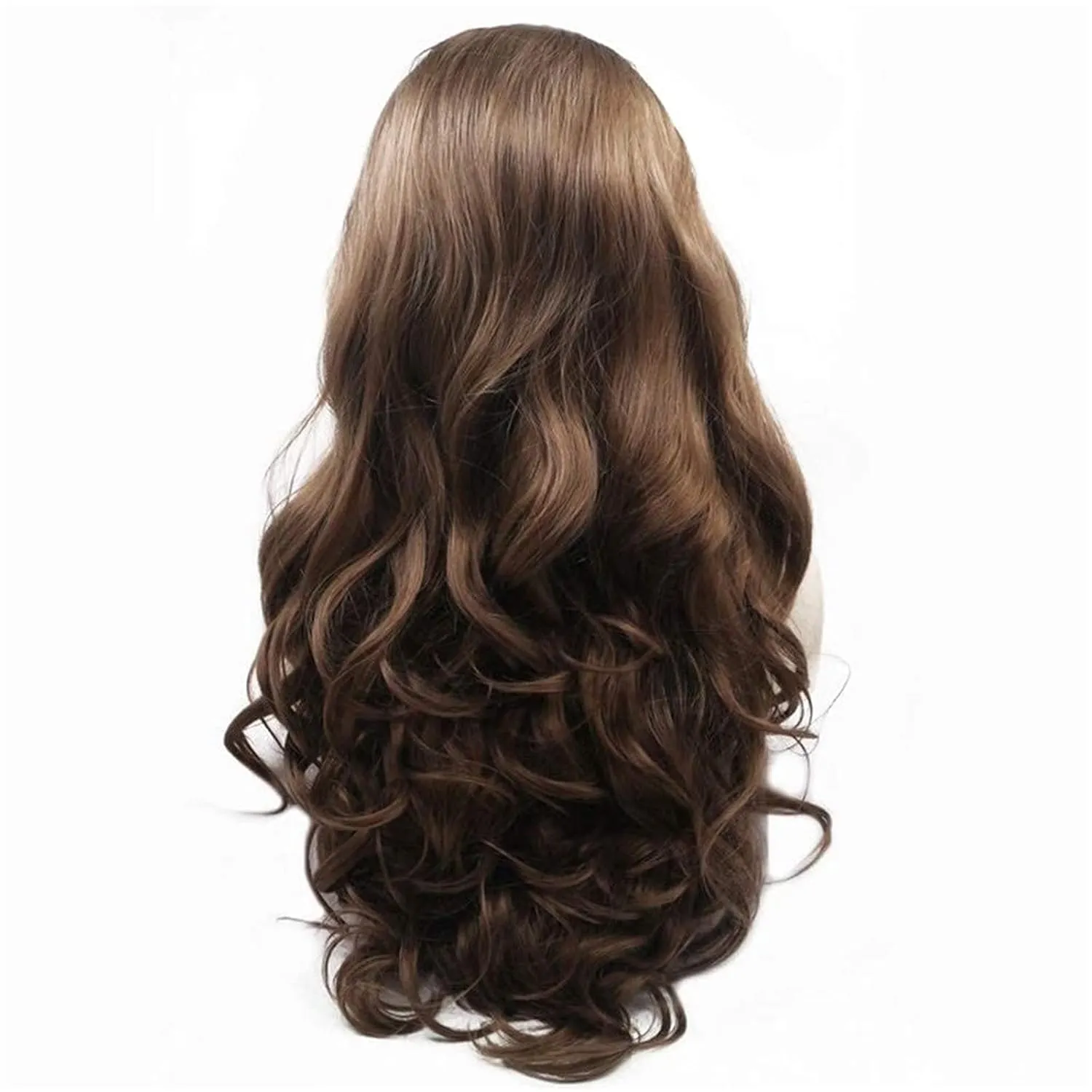 Brown Lace Front Wig Long Wavy Middle Part Pastel Wigs for Women Realistic Natural Hairline Full Curly Synthetic Heat Friendly Replacement Hand Tied/Longlife/Lightweight, 24