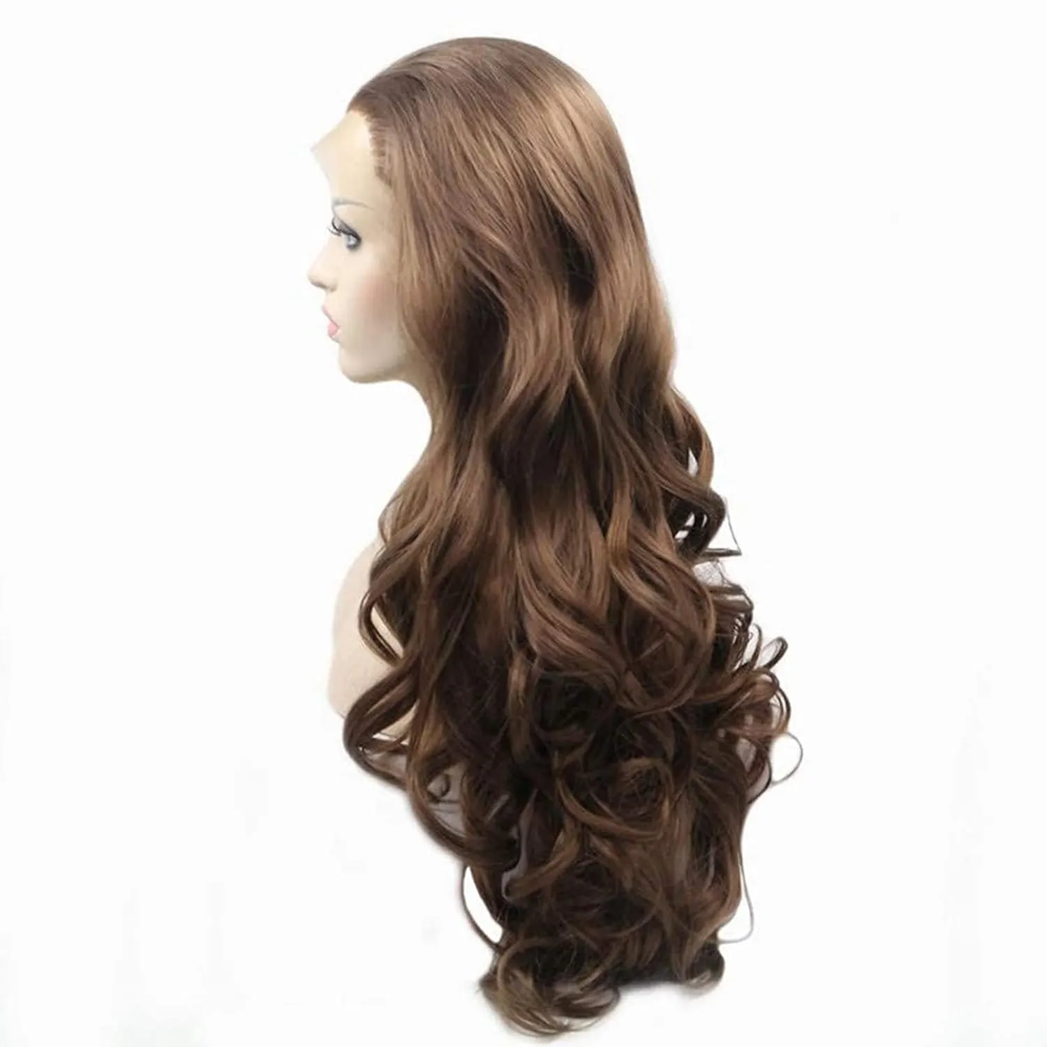 Brown Lace Front Wig Long Wavy Middle Part Pastel Wigs for Women Realistic Natural Hairline Full Curly Synthetic Heat Friendly Replacement Hand Tied/Longlife/Lightweight, 24