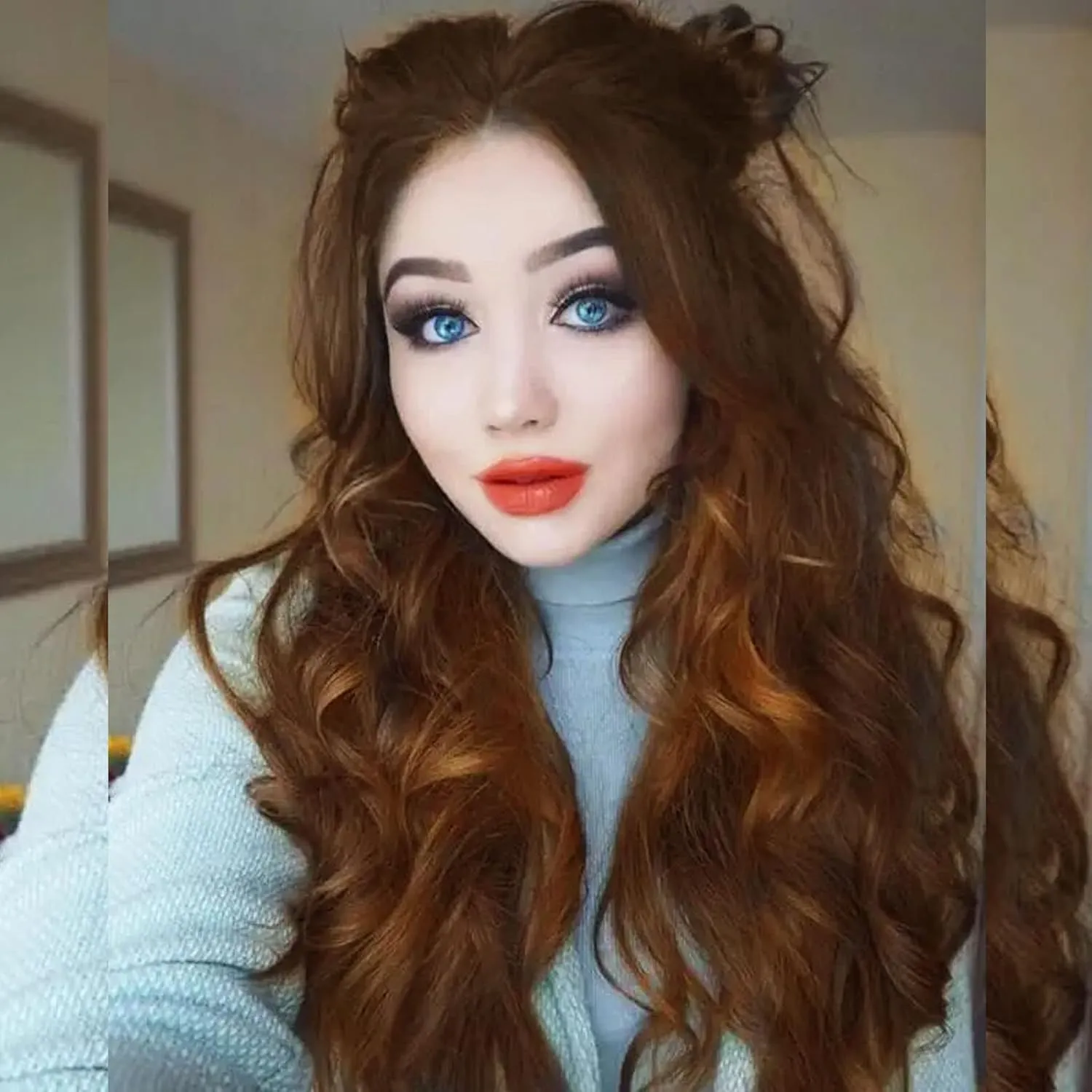 Brown Lace Front Wig Long Wavy Middle Part Pastel Wigs for Women Realistic Natural Hairline Full Curly Synthetic Heat Friendly Replacement Hand Tied/Longlife/Lightweight, 24