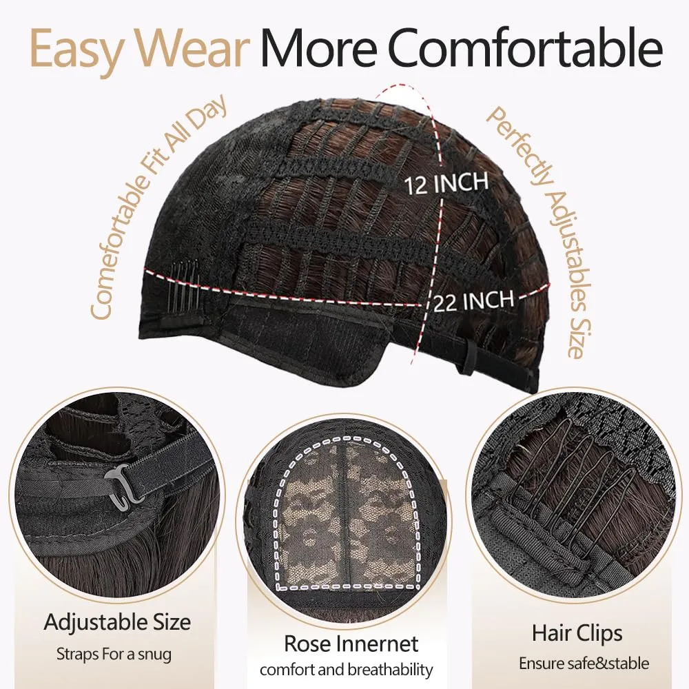 Brown Wig with Bangs Long Brown Wig for Women Synthetic Heat-Resistant Hair Layered Style Hair for Daily and Party Use