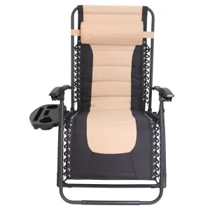 BTEXPERT Oversized Padded Zero Gravity Chair Folding Recliner Case Lounge Outdoor Pool Patio Beach Yard Garden Utility Tray Cup Holder