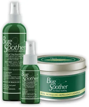 Bug Soother Candle - Natural Insect, Gnat and Mosquito Repellent Candle, 8 oz   1oz Bottle of Bug Spray Deterrent - Safe for Adults, Kids, Pets, Environment - Made in USA