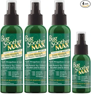 Bug Soother MAX - Extra Strength Natural Gnat, Tick, and Mosquito Repellent, 3 Pack 4 fl oz w/Free 1 oz. Bug Spray Deterrent - DEET Free - Safe for Adults & Environment - Made in USA