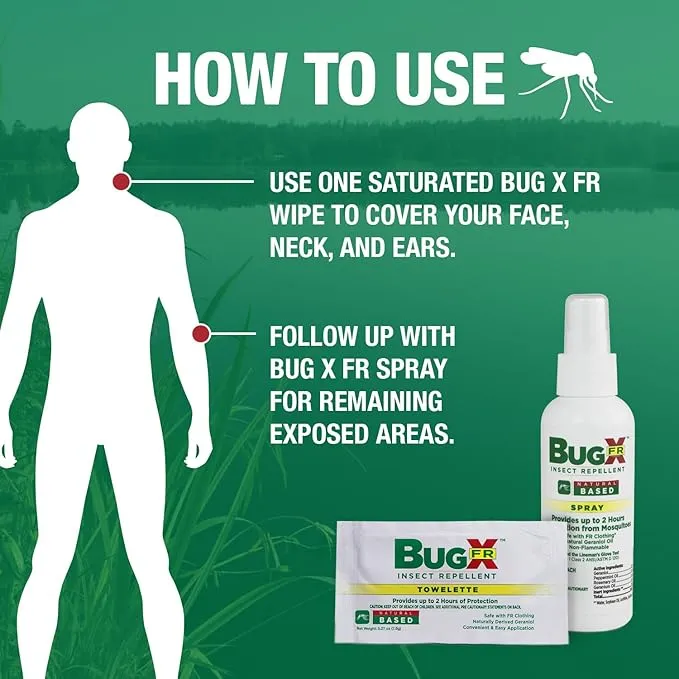 Bug X FR Deet Free Insect Repellent Spray (8 oz. Bottle) - Naturally Derived Geranium Oil Repellent for Protection Against Mosquitos & Ticks