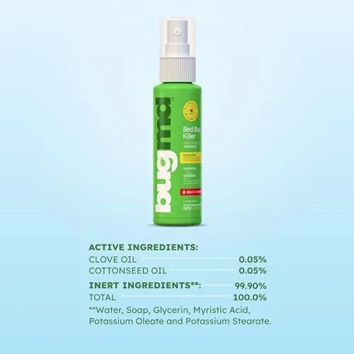 BugMD Bed Bug & Mite Spray - TSA Approved 3 oz - Child & Pet Safe, Stain & Odor Free - Lice, Tick, Fly, Mosquito, Flea, Dust Mite Treatment - Travel Essential for Hotels, Suitcases, Backpacks, Shoes