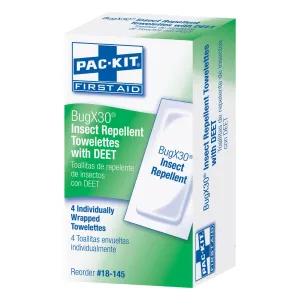 BugX30 Insect Repellent Wipes DEET, 4 Per Box