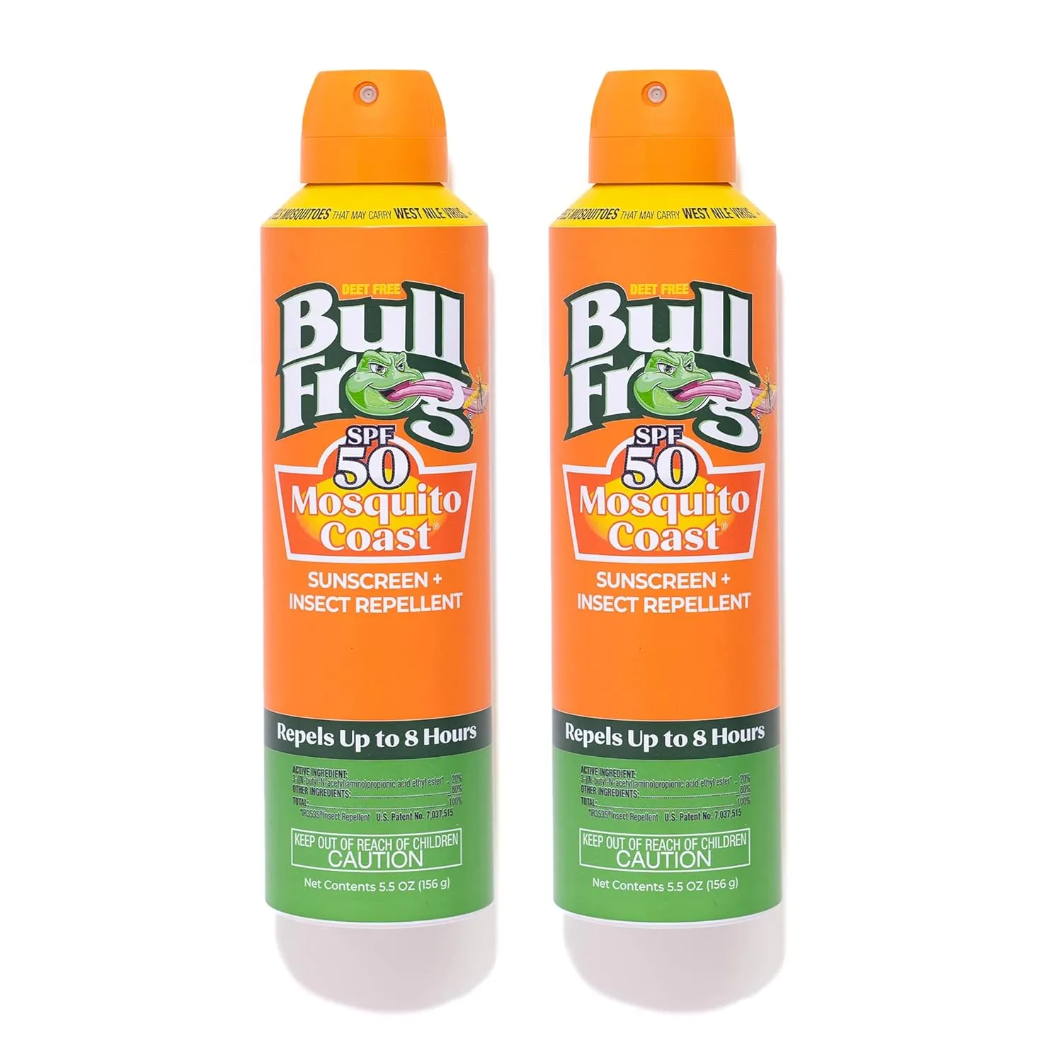 Bullfrog Mosquito Coast Sunscreen SPF50   Insect Repellant 5.5oz Continuous Spray, 2pk