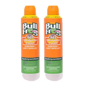 Bullfrog Mosquito Coast Sunscreen SPF50   Insect Repellant 5.5oz Continuous Spray, 2pk